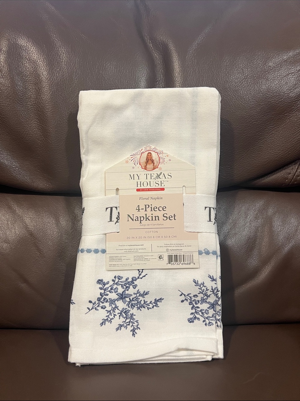 My Texas House White & Blue 4-Piece Cotton Napkin Set